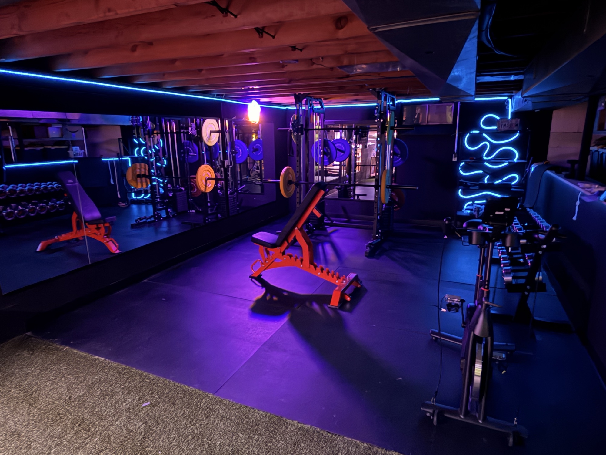 Finished gym with neon lighting