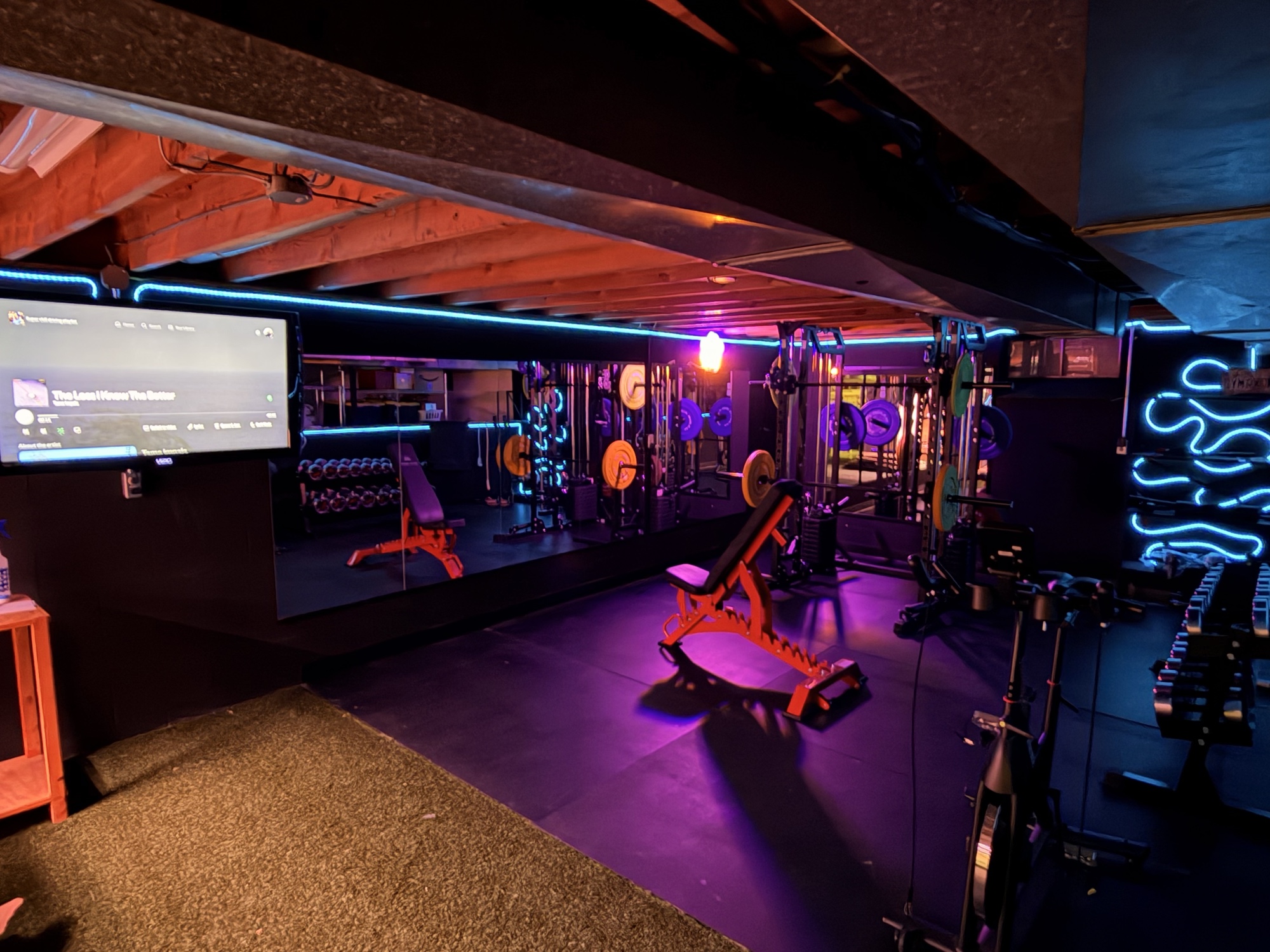 Finished Ohio home gym with custom lighting